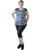 Long length view black and white Andi Plus Size sports top | Curvy Chic Sports
