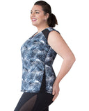 Side view black and white Andi Plus Size sports top | Curvy Chic Sports